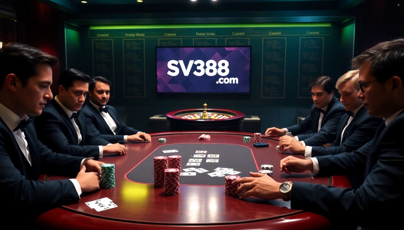 Engaging poker game at SV388 com with players strategizing over chips and cards.