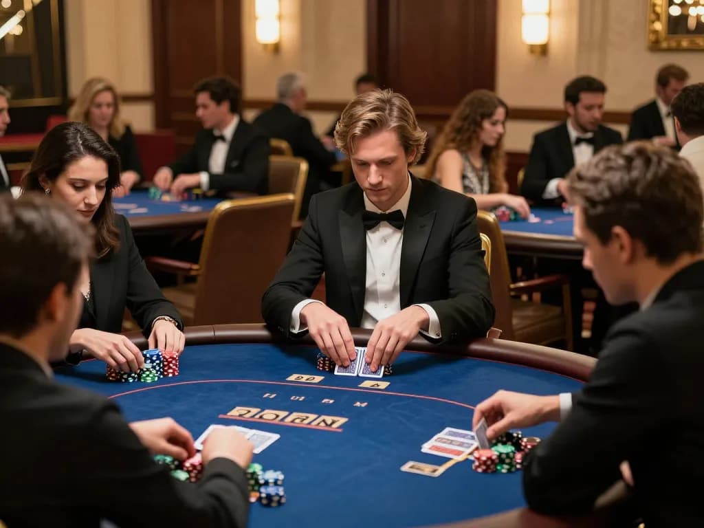 Players strategizing at a high-stakes poker game, showcasing dynamic action in game bài đổi thưởng.