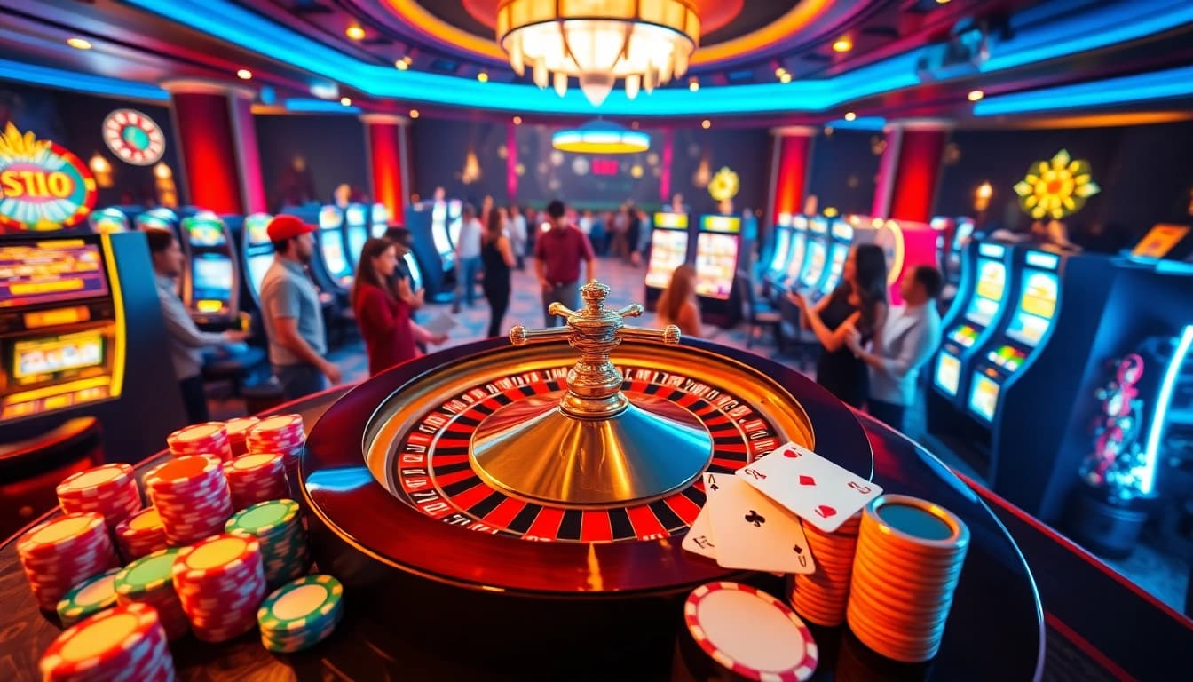 Engaging scene at S8 casino with roulette wheel and colorful poker chips, capturing excitement.