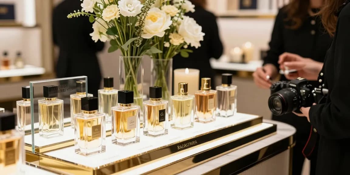 Razalympea featured in an elegant perfume boutique display with luxurious accents.
