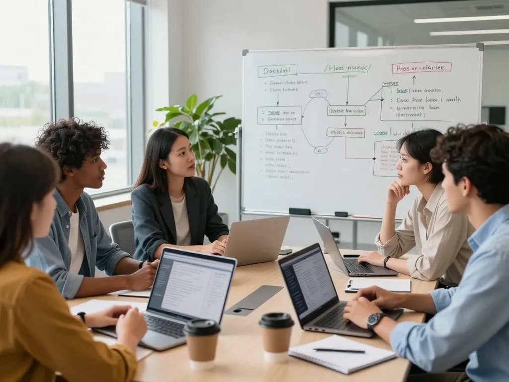 Group discussing the ethical implications of sex ai technology in a modern office setting.