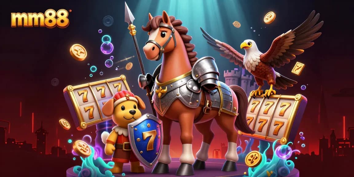 Join the excitement at mm88 casino with slot reels, gold coins, and gaming action.