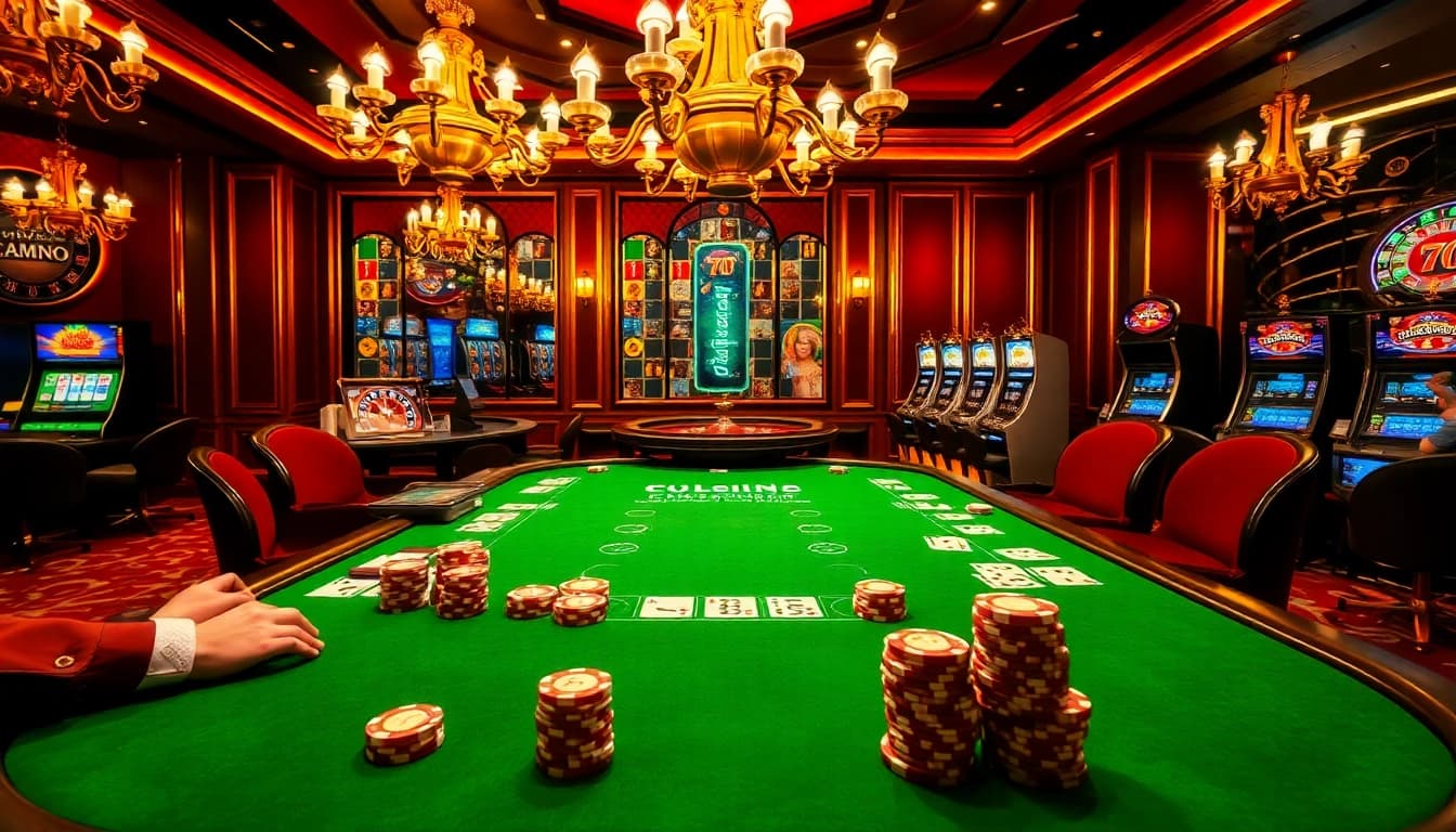 Experience the thrill of gambling as you đăng nhập 888b at a glamorous casino with poker tables and roulette.