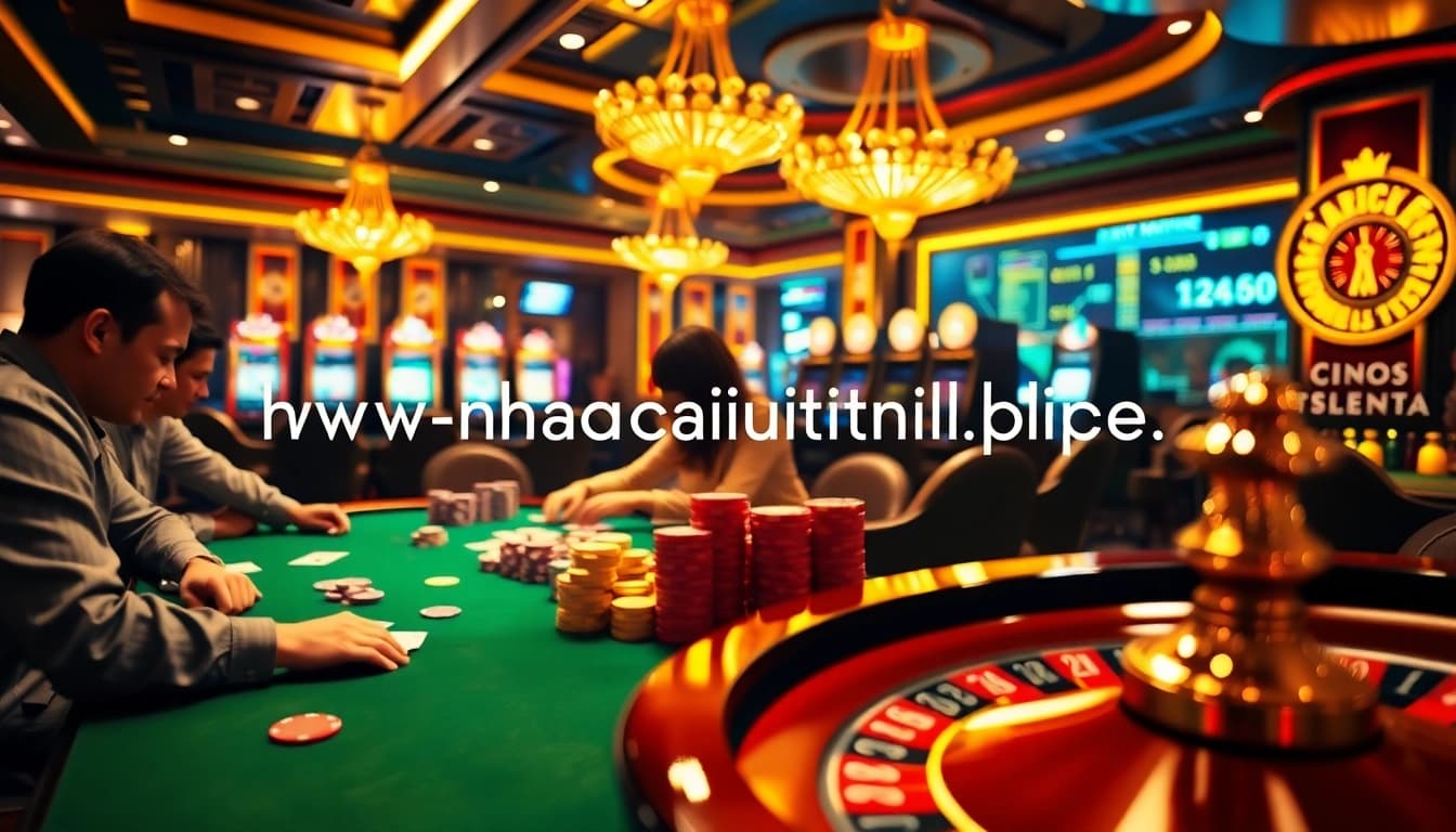 Experience the thrill of gambling at https://nhacaiuytin.place/ with a scene of intense poker action at a casino table.