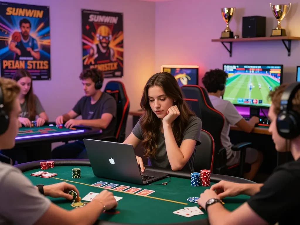 Engaging players enjoying Sunwin’s vibrant online gaming experience in a stylish home setup.