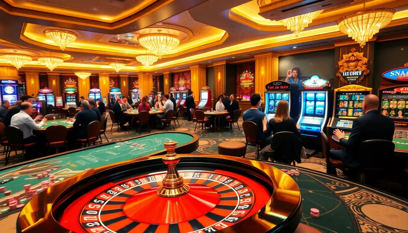 High-stakes action at Trang Chủ QQ88 casino with players at poker and roulette tables.