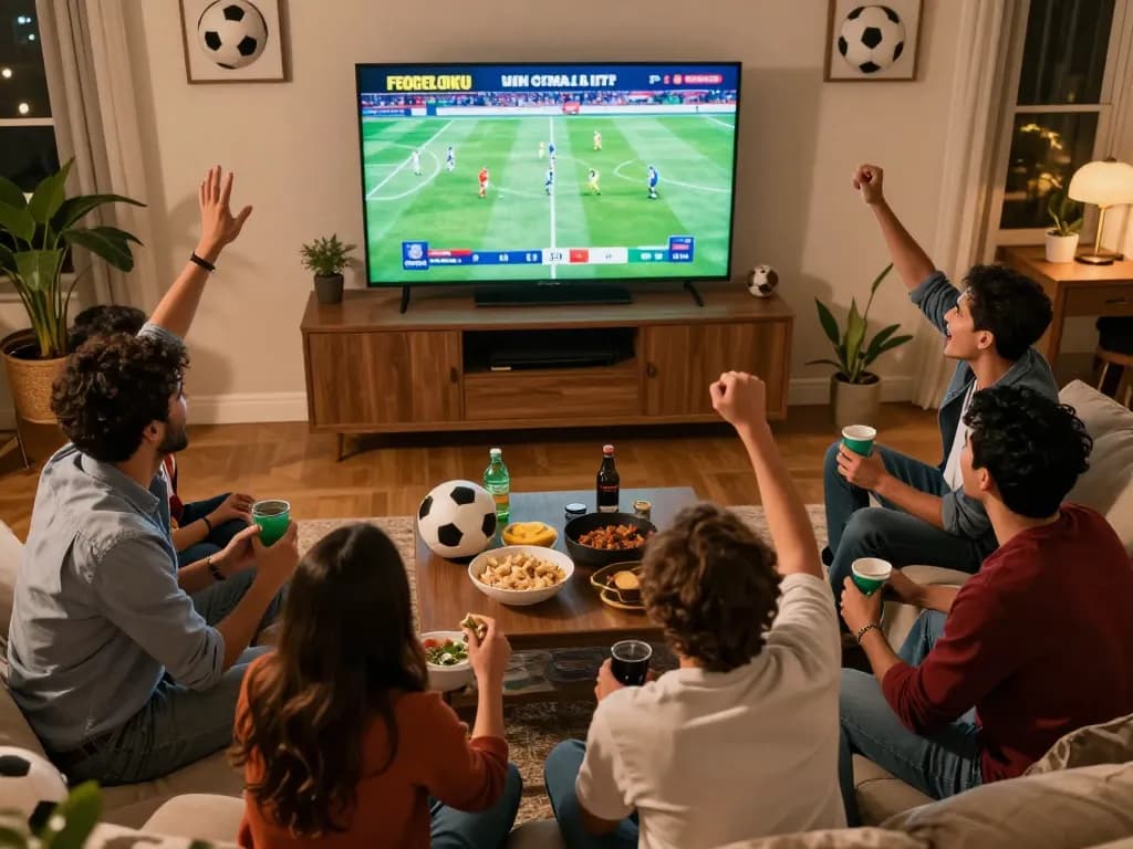 Savor the excitement of soco live soccer matches with friends during an energetic viewing party.
