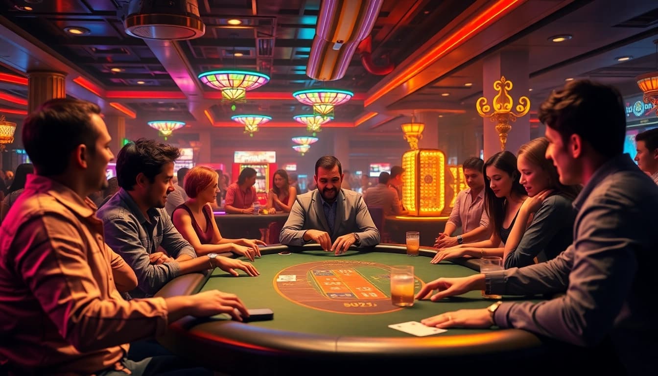 Experience the excitement of casino games at https://talkprep.org/ with a vibrant casino scene featuring engaged players.