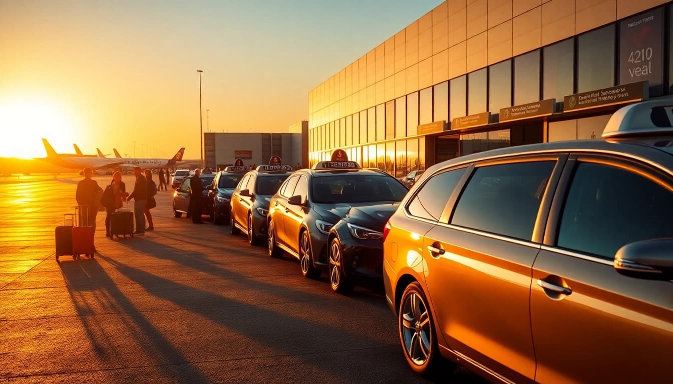 Cabs waiting at the airport, ready to take passengers to their destinations.