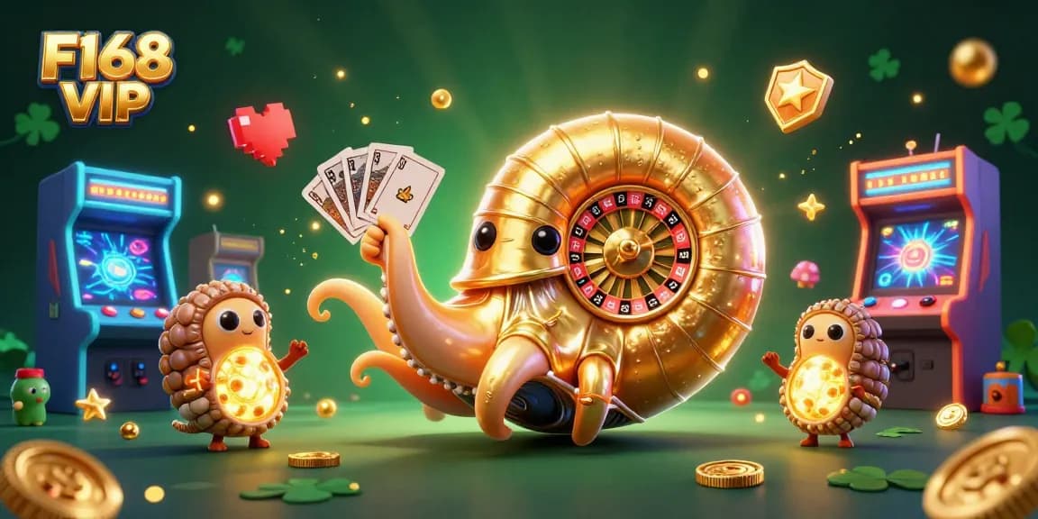 Experience the thrill of winning with F168 VIP's dynamic gaming environment featuring a colorful nautilus roulette and vibrant arcade elements.