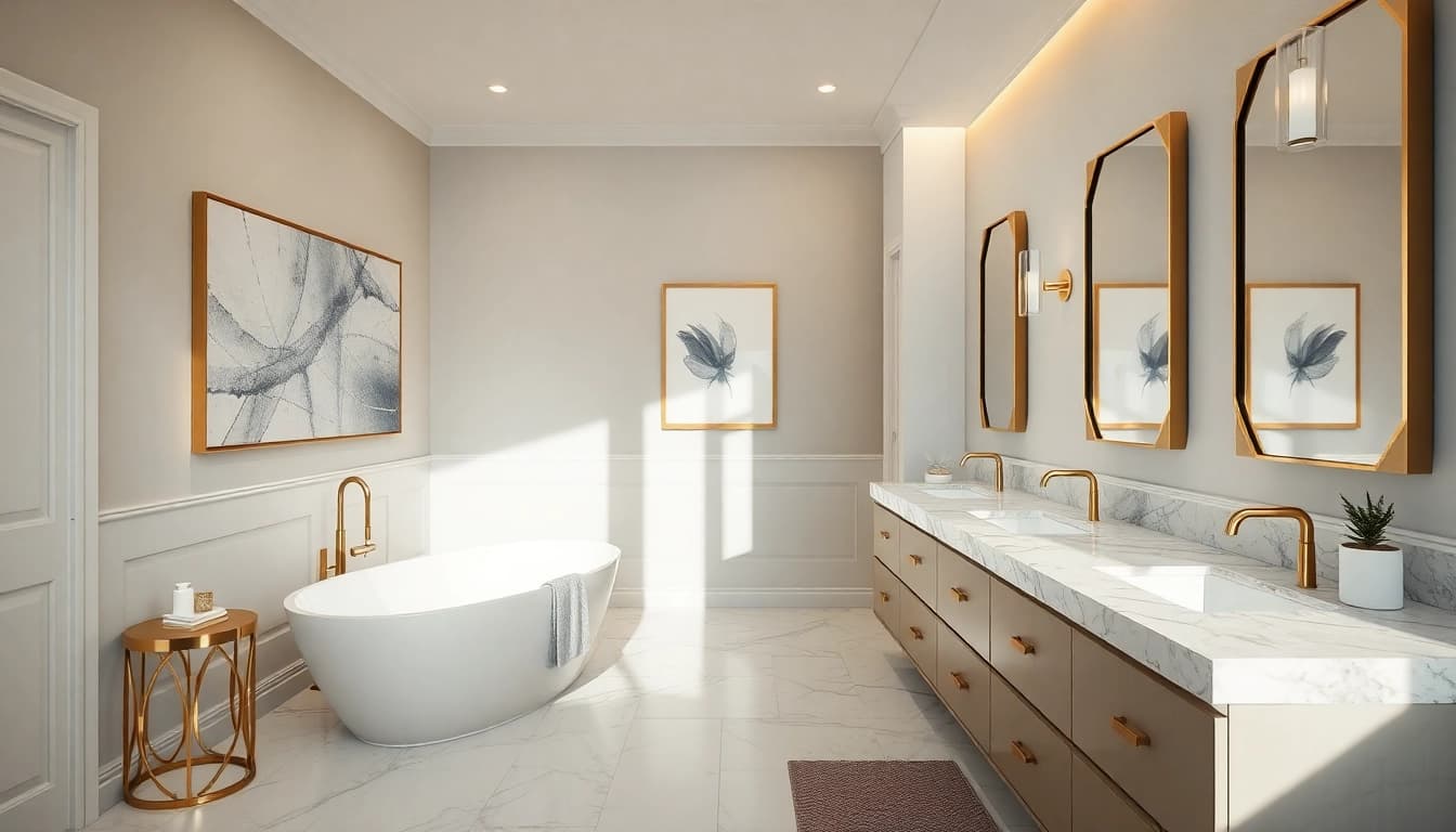 Explore a bright, modern bathroom remodeling showcasing stylish fixtures and a luxurious bathtub.