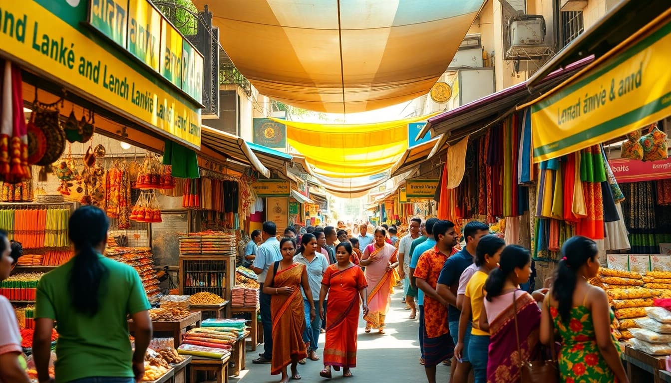 Lanka Ad marketplace in Sri Lanka showcasing vibrant local goods and community engagement.