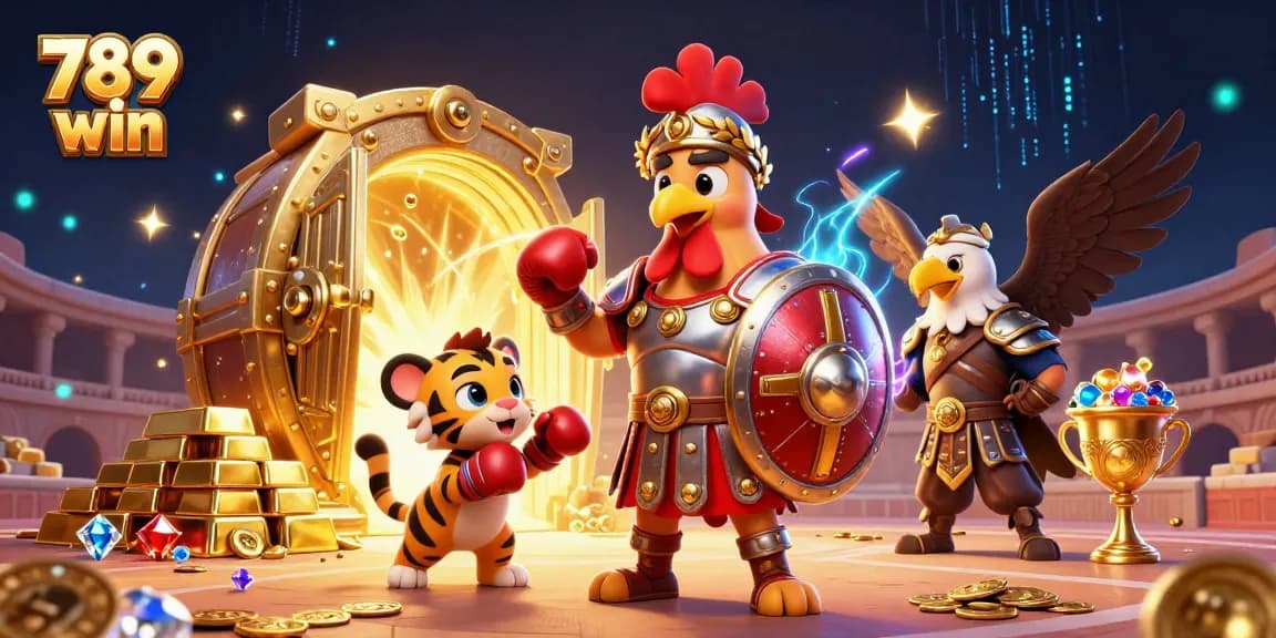 Experience the excitement of 789 win as the gladiator rooster battles alongside its sparring partner in a dazzling casino.