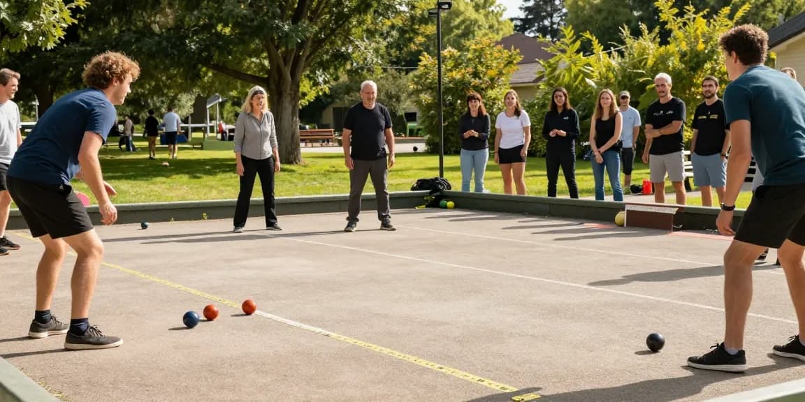 Engaged players at fopikotagorontal.org's lively petanque match in a sunny park.