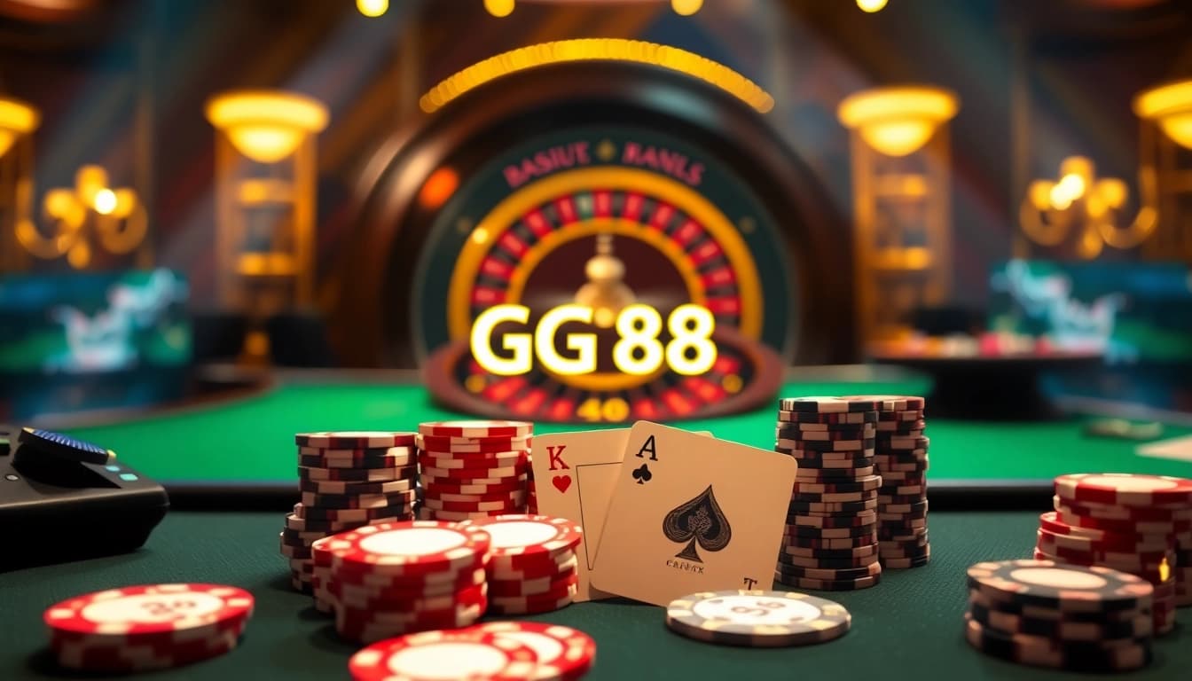Exciting poker action at GG 88 casino with vibrant chips and cards.