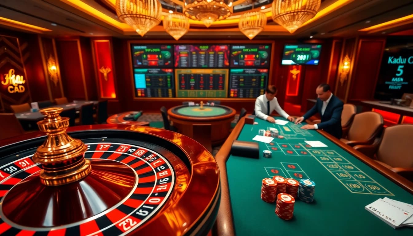 Engage in thrilling moments with kèo nhà cái 5 at a vibrant casino featuring cards and roulette.