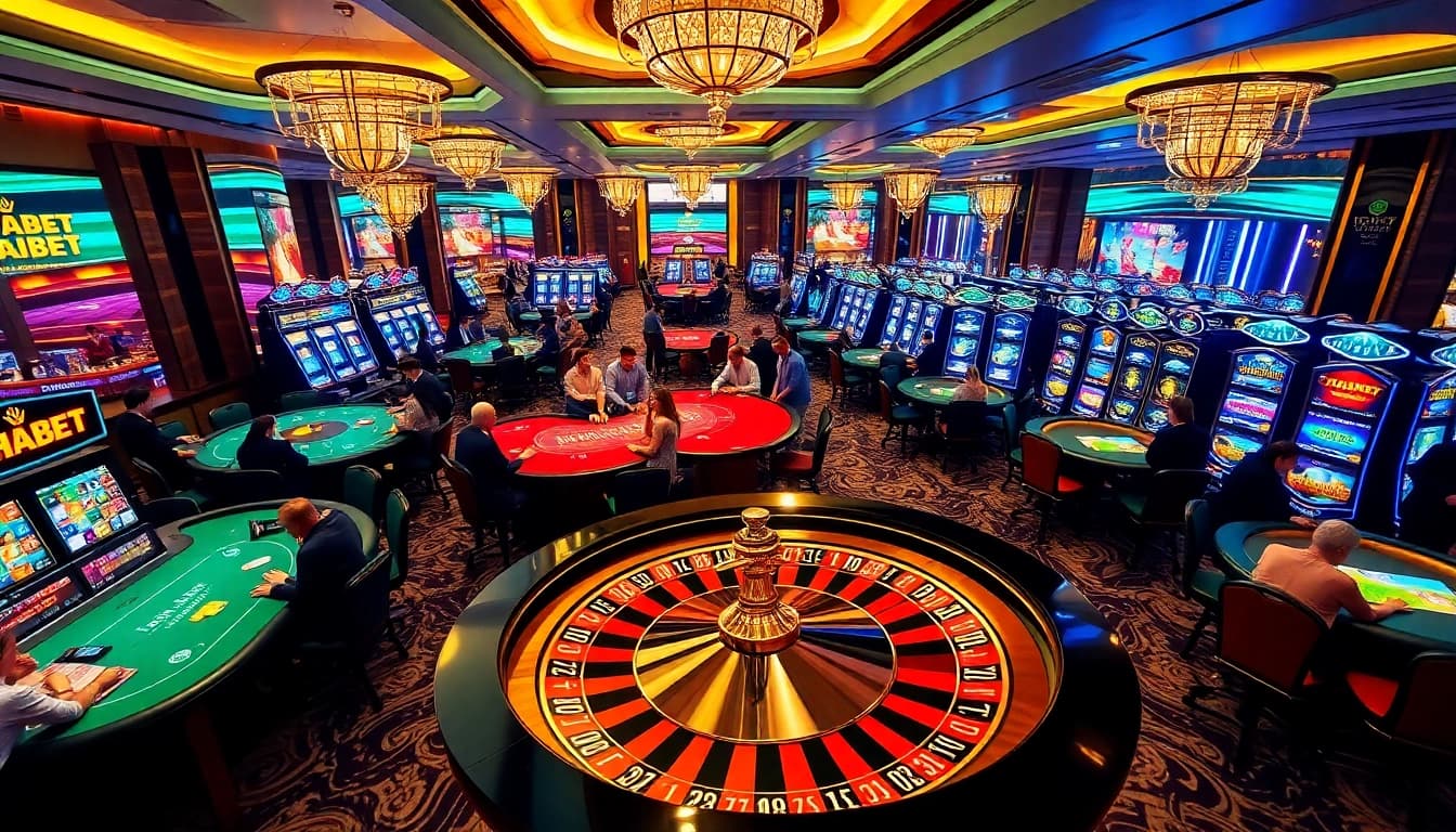 Experience exhilarating gameplay at THABET casino with vibrant slot machines and poker tables.