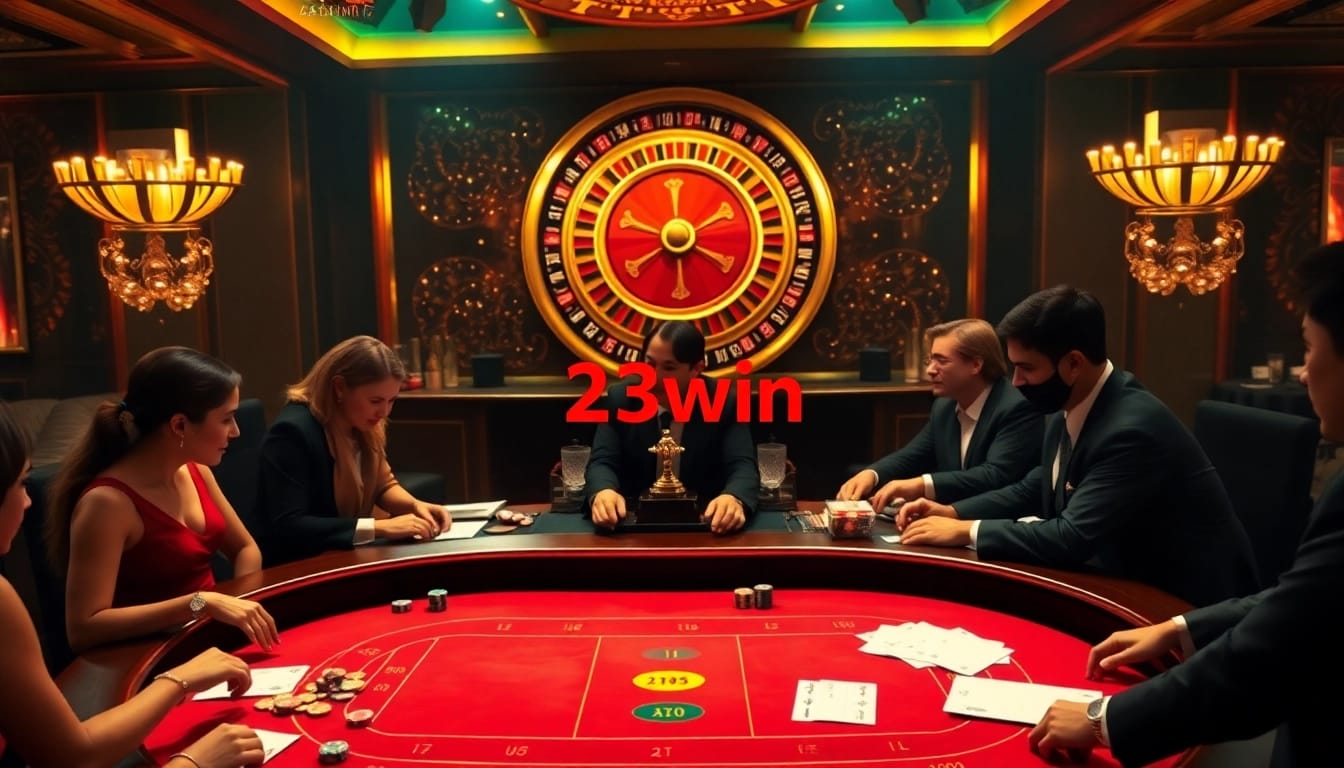 Players engaging at a baccarat table, showcasing excitement and luxury in the 23win casino experience.