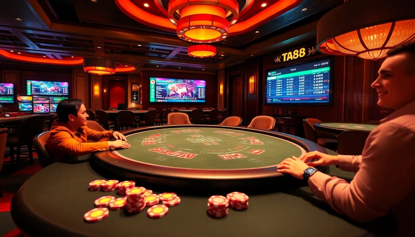 Experience high-stakes gaming at TA88, featuring a captivating online casino scene.