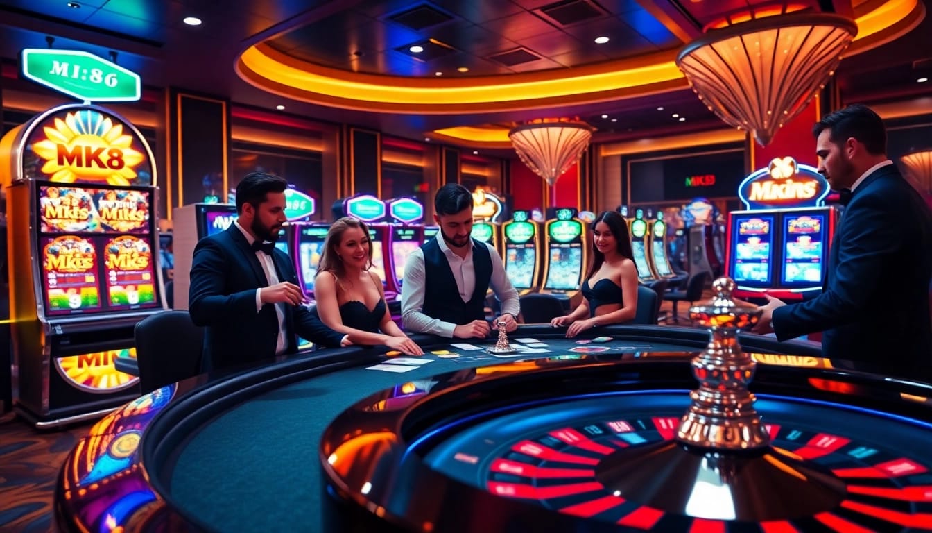 Players engaged in high-stakes MK8 games at a vibrant casino, capturing the excitement of gambling.