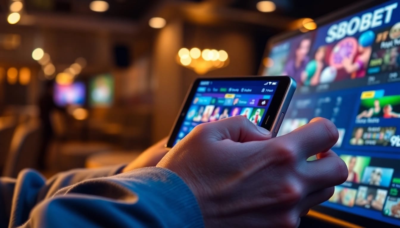 SBOBET.dance showcases a vibrant betting experience with an engaging mobile interface and colorful sports graphics.