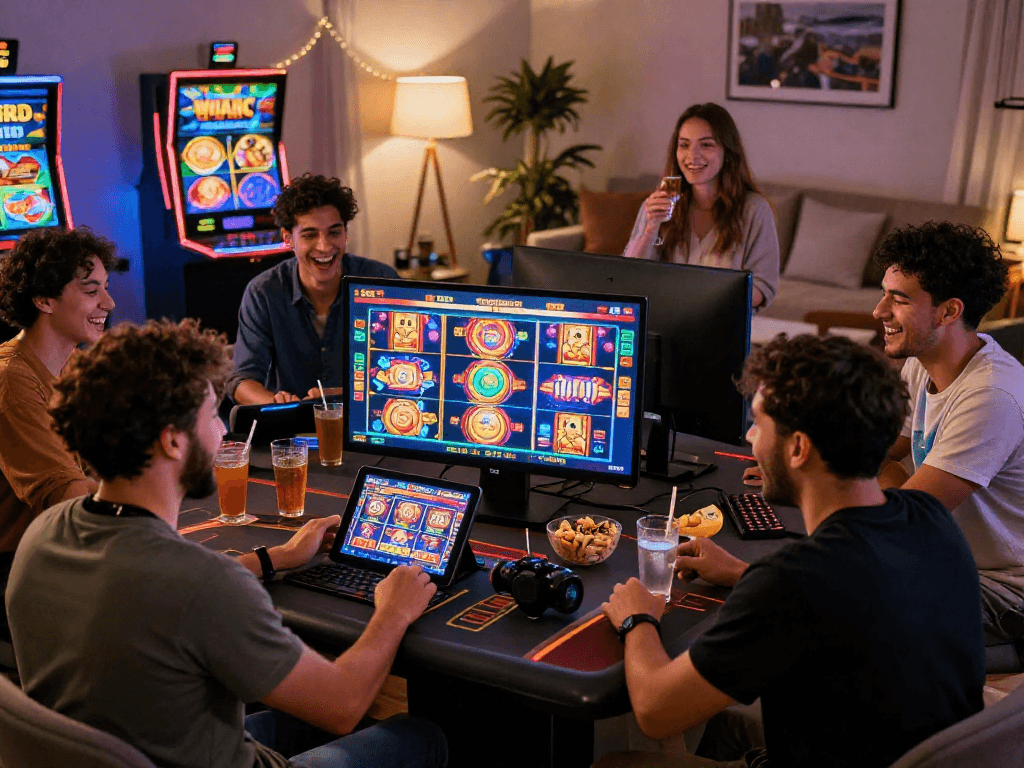 Group enjoying non gamstop casino sites with vibrant games in a cozy setting.