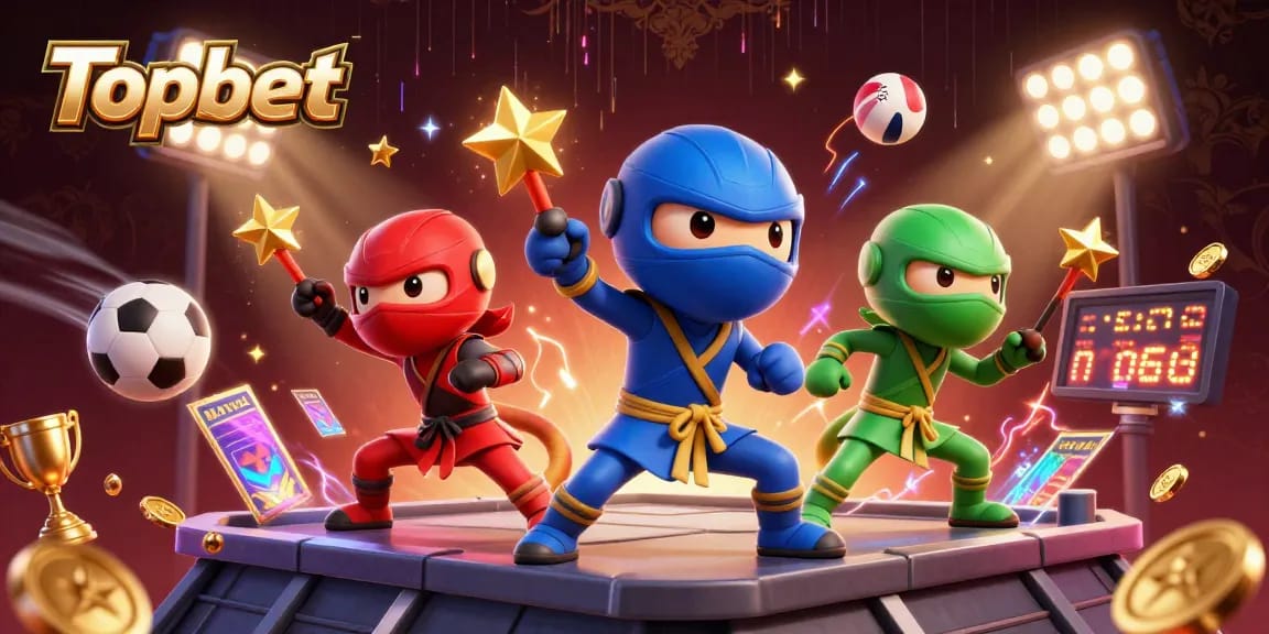 Topbet 3D ninjas unleash excitement with sports betting elements in a vibrant online casino scene.