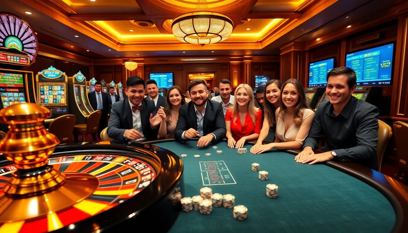 Experience the thrill of good88 .com as gamblers enjoy a vibrant casino atmosphere with roulette and slots.
