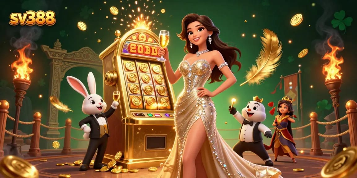 Discover intense cockfighting at sv388 amidst golden coins and 3D casino glamour.