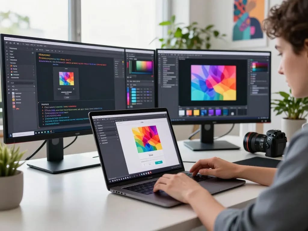 Generate accurate AI prompts from images with the image to prompt generator in a modern workspace setting.