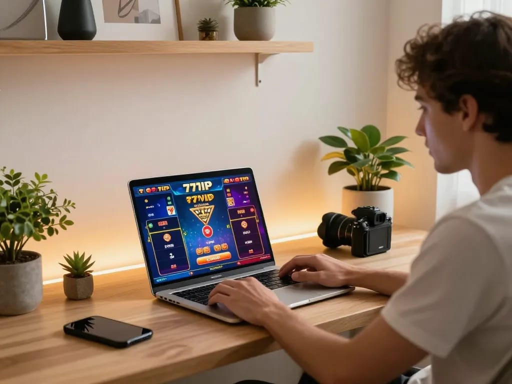 Engaging online gaming session at 777VIP with vibrant screen and professional setup.