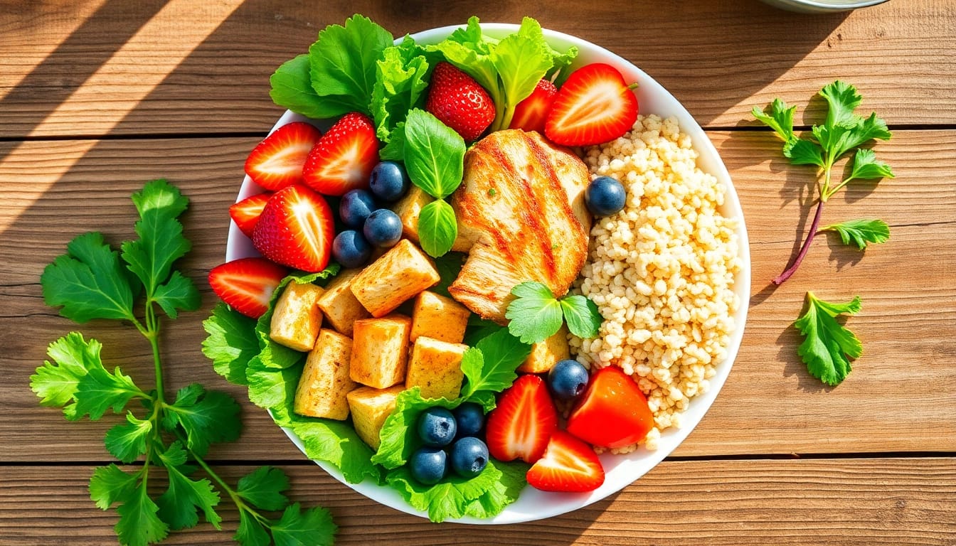 Explore a colorful and nutritious selection of healthy food options on a wooden table.