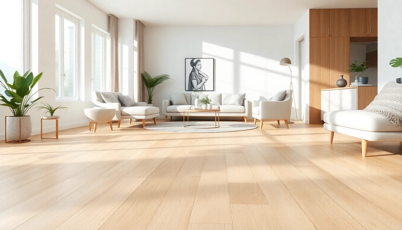 Showcasing lvp waterproof flooring in a cozy, modern living room setting with warm tones.