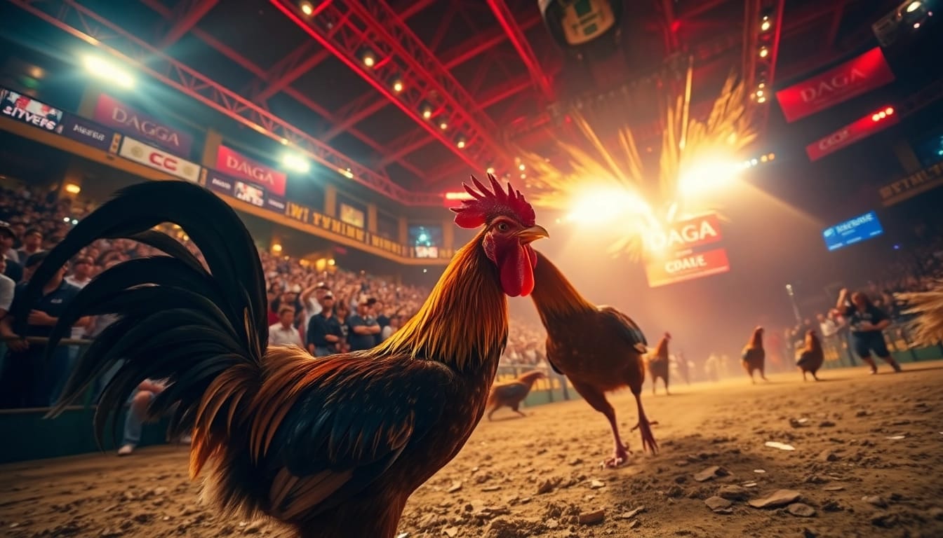 Live cockfighting action at dagawin.live, showcasing energy and excitement.