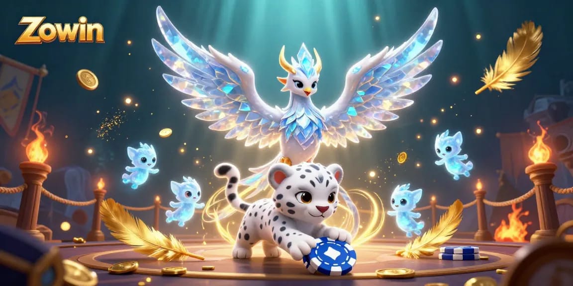 Zowin players engaging in dynamic betting action with colorful casino elements and glowing characters.