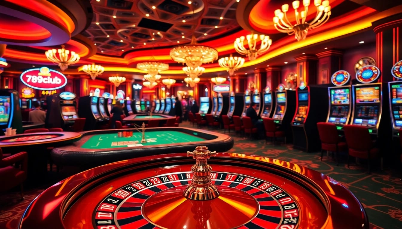 Experience thrilling gaming at 789club with vibrant casino visuals featuring poker chips and slot machines.