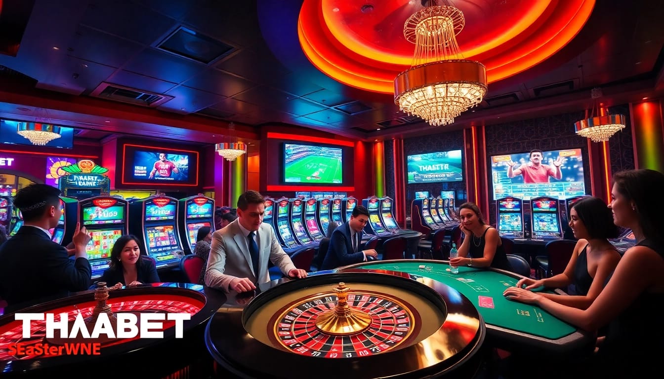 Players enjoying thrilling games at THABET online casino with vibrant atmosphere.