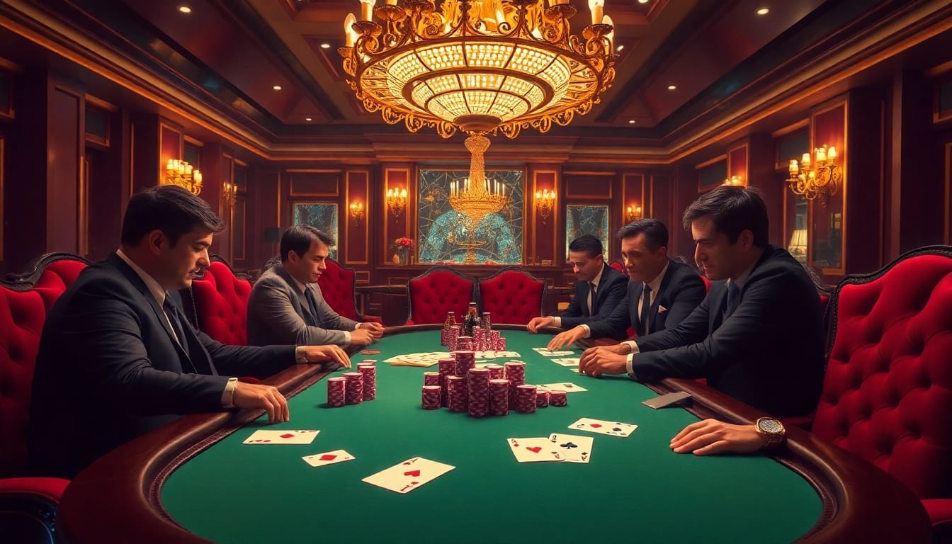 High-stakes poker action at https://123win.click/ with luxurious elements and intense player engagement.