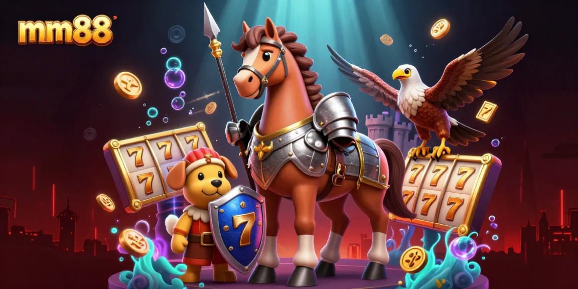 Join the excitement at mm88 casino with slot reels, gold coins, and gaming action.