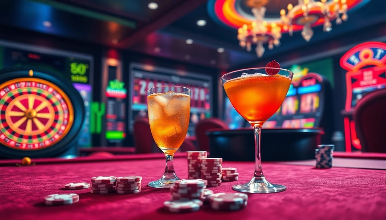Engage in thrilling online gaming at S8.com with a vibrant casino scene featuring roulette and slot machines.