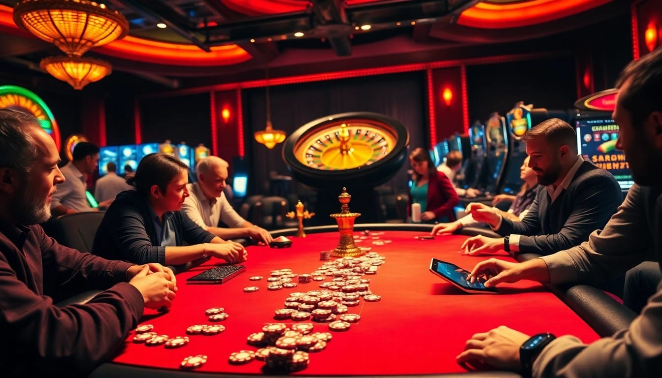 Players at a high-stakes poker table enjoying their game while showcasing vibrant casino elements, including the website https://bet888.solutions/.