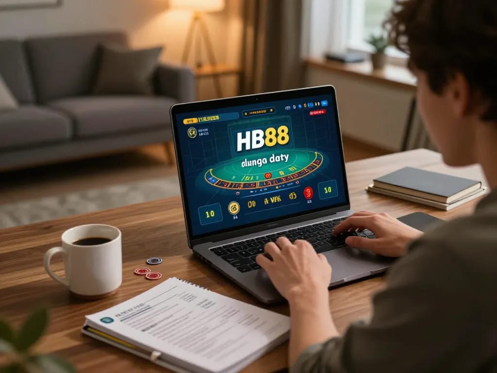 Engaging in online gaming with HB88 đăng nhập at home, focusing on a live baccarat game.
