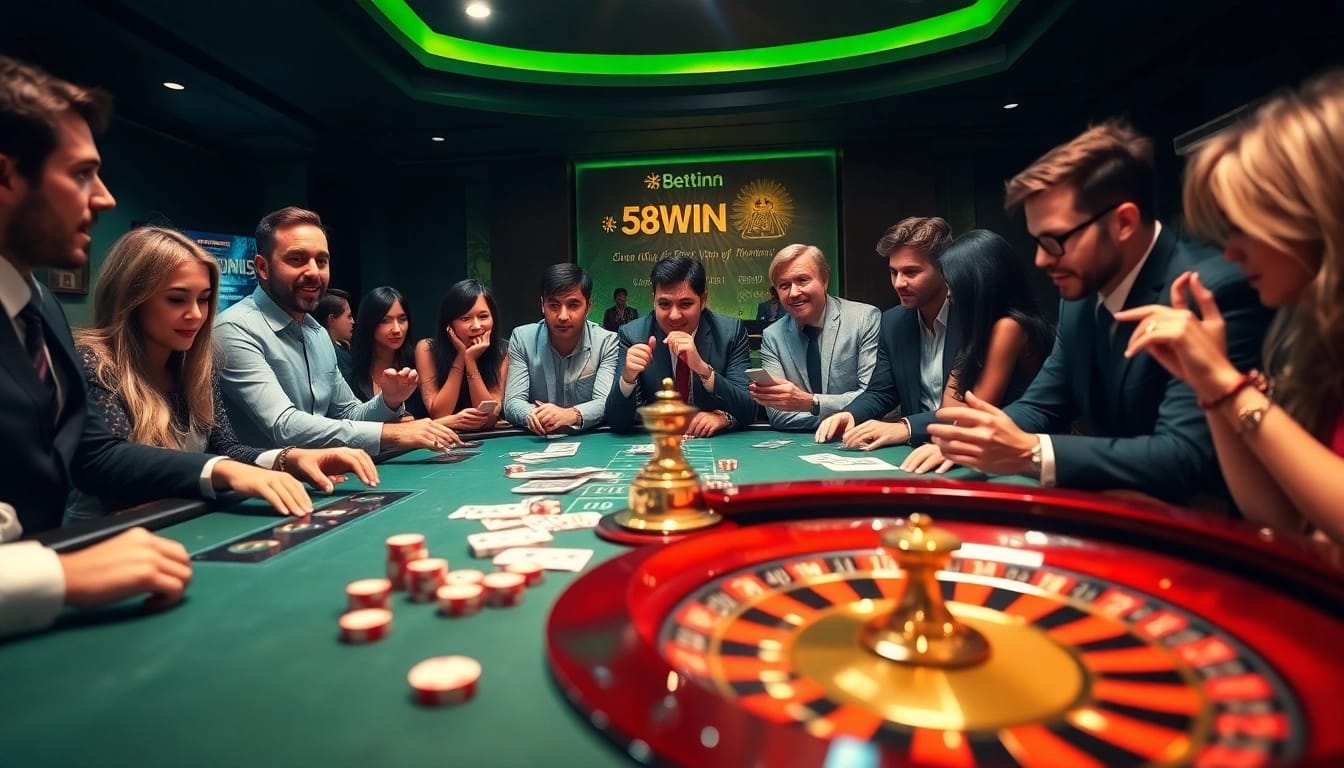 Players engaging intensely at a casino table showcasing the luxurious atmosphere of 58WIN.