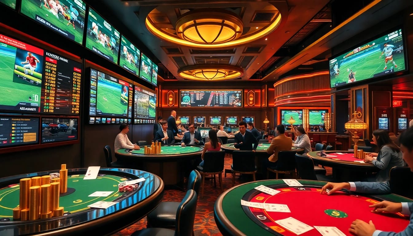 Sports betting excitement at a luxurious casino showcasing keobongda betting options and vibrant atmosphere.