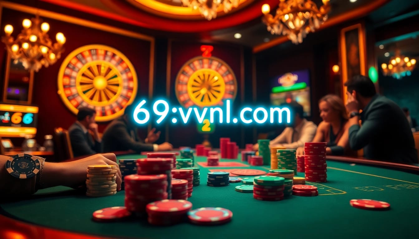 Engage with thrilling moments at as players strategize around a poker table filled with colorful chips.