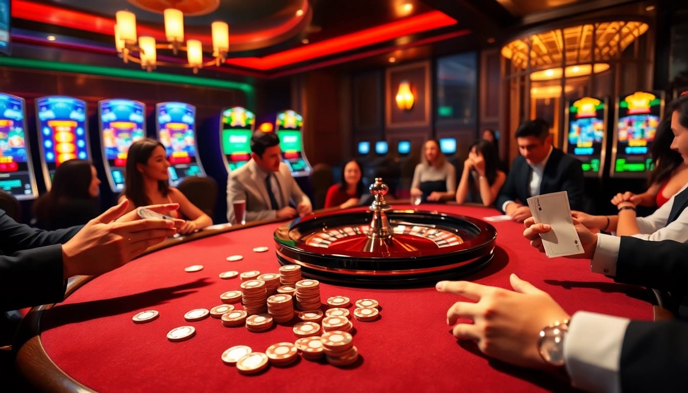 Experience thrilling gaming at 13Win Com with elegant poker tables and vibrant casino elements.