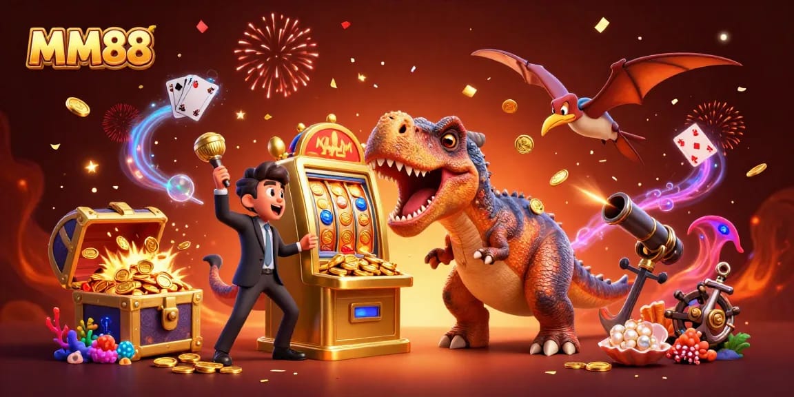 Experience the excitement of MM88 with a pachycephalosaurus jackpot scene in a vibrant 3D illustration.