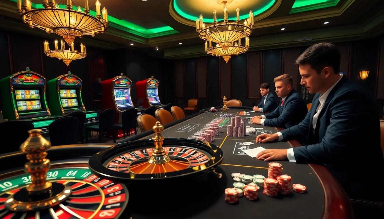 FEBET players enjoying a thrilling poker game at an upscale casino table.