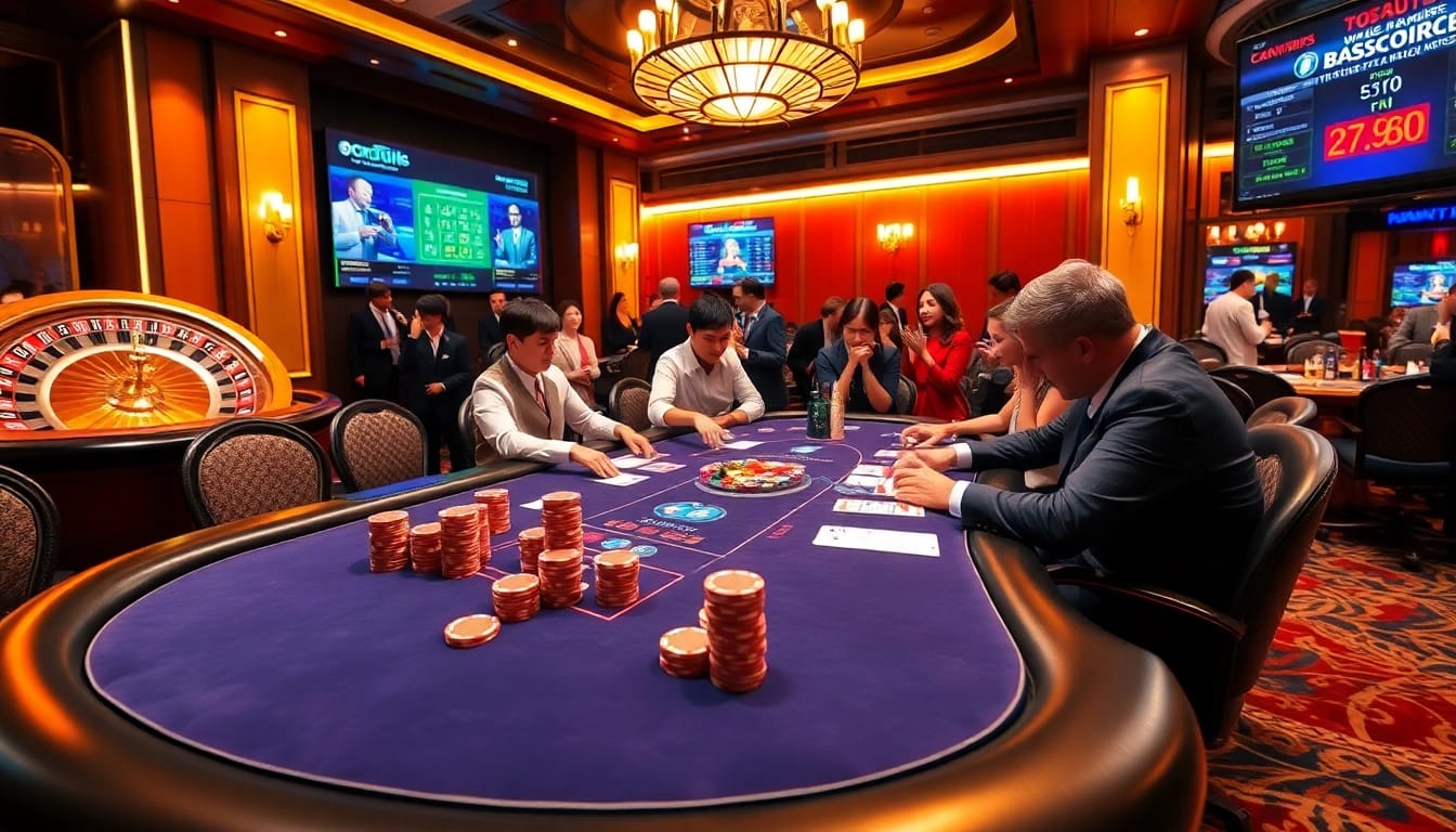 Engage in thrilling gameplay at OKFUN đăng ký with vibrant casino tables and dynamic poker action.