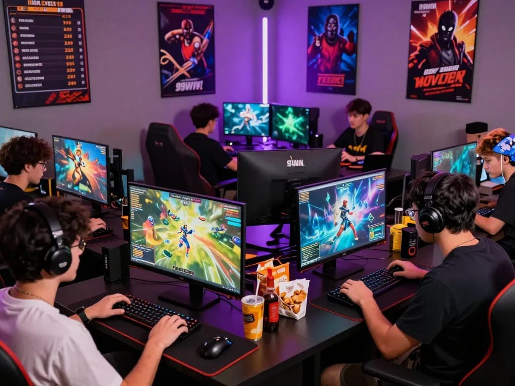 Discover thrilling gameplay at 99WIN's vibrant gaming scene, showcasing dynamic players enjoying casino games.